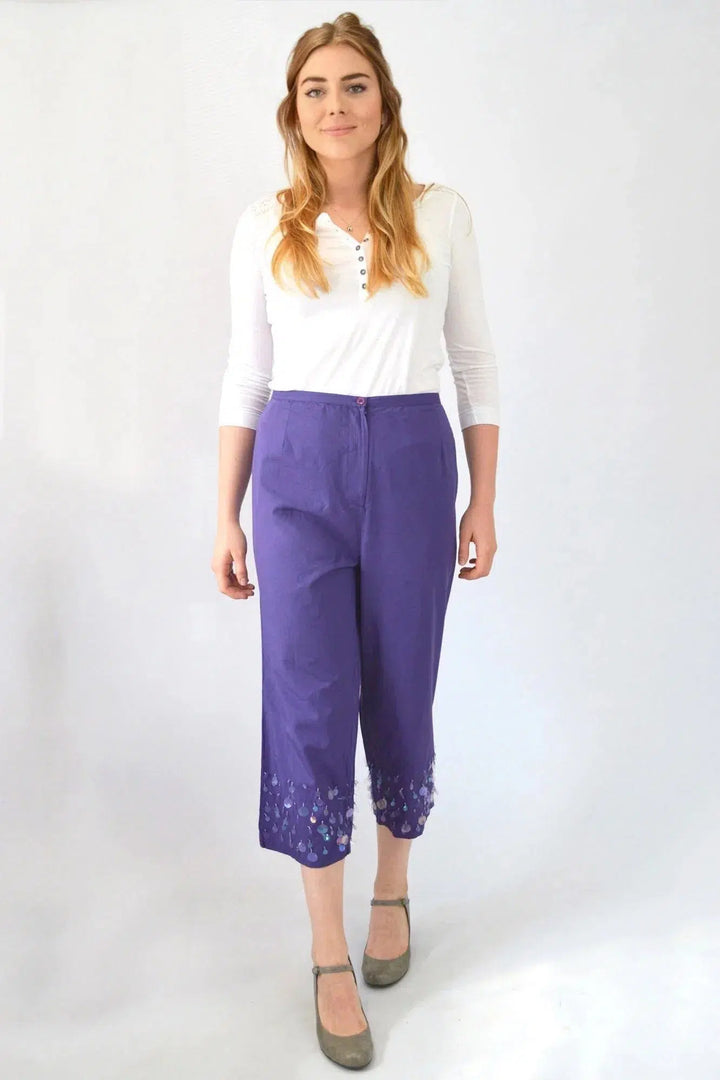 Sequin Hem Crop Trousers