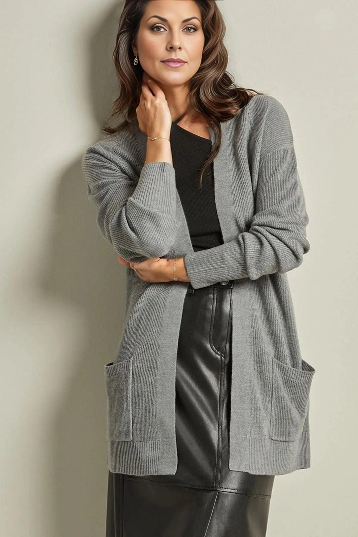 Ribbed Long Pocket Cardigan