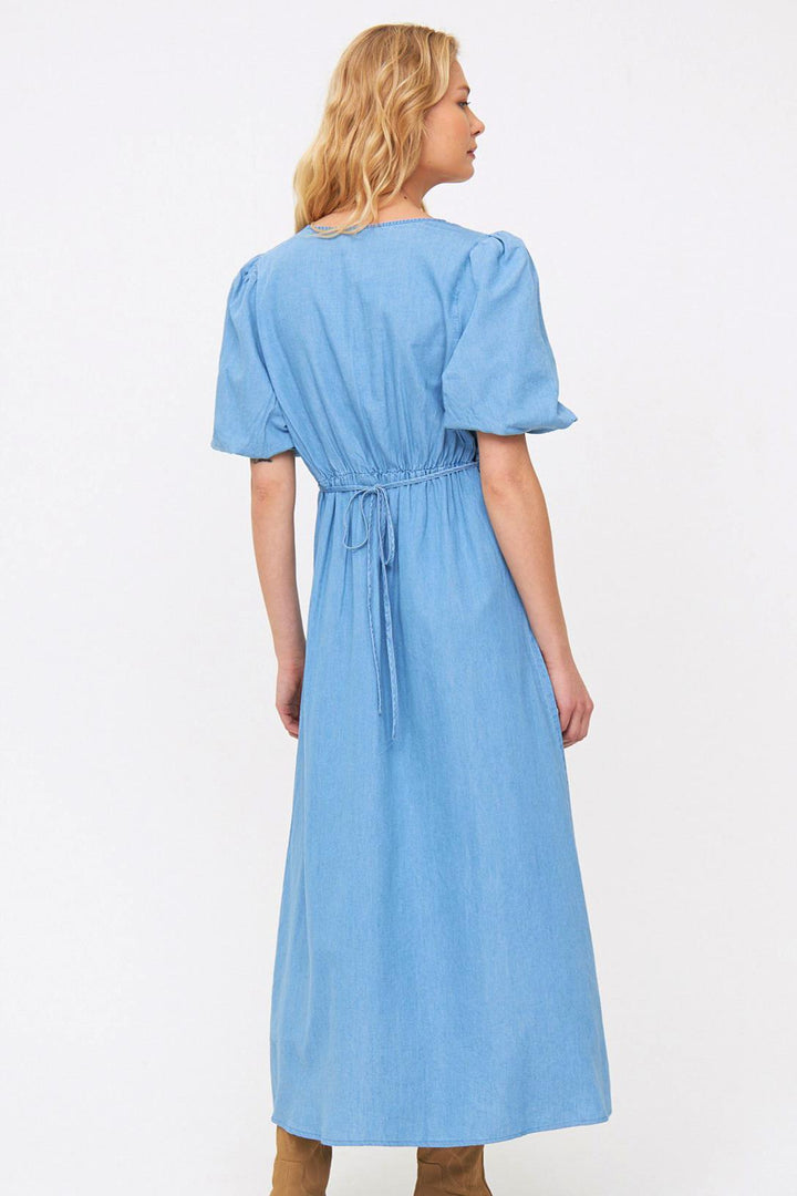 Chambray High Waist Midi Dress