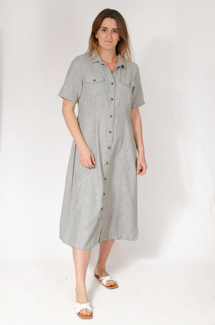 Linen Blend Button Down Dress