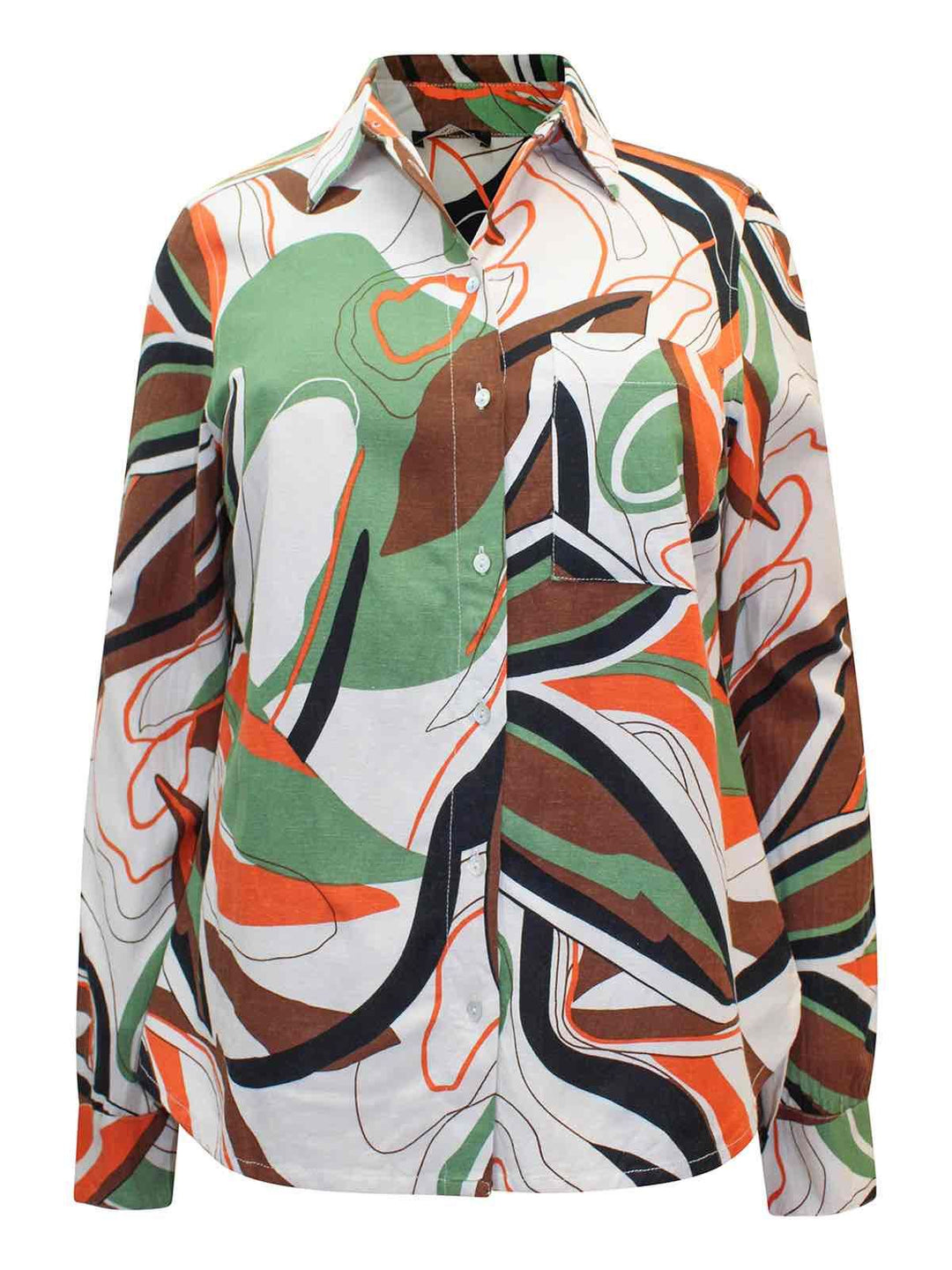 Linen Blend Abstract Print Shirt