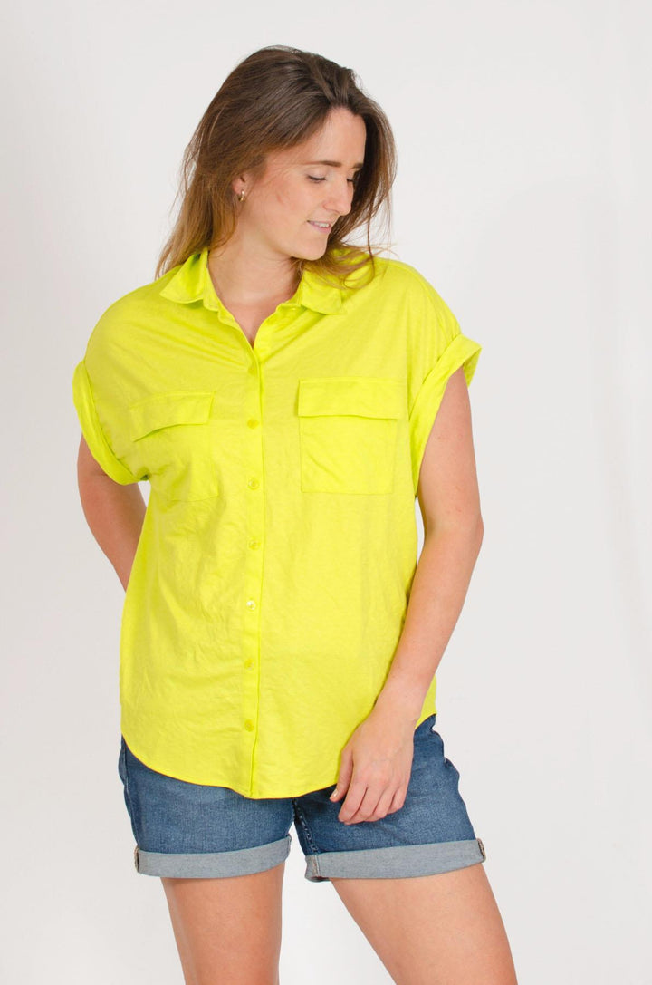 Short Roll Sleeve Pocket Top