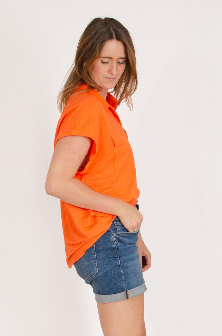 Short Roll Sleeve Pocket Top