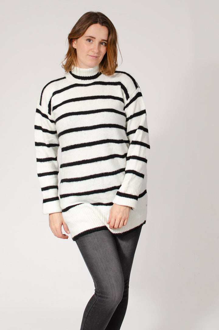 Longline Striped Roll Neck Jumper