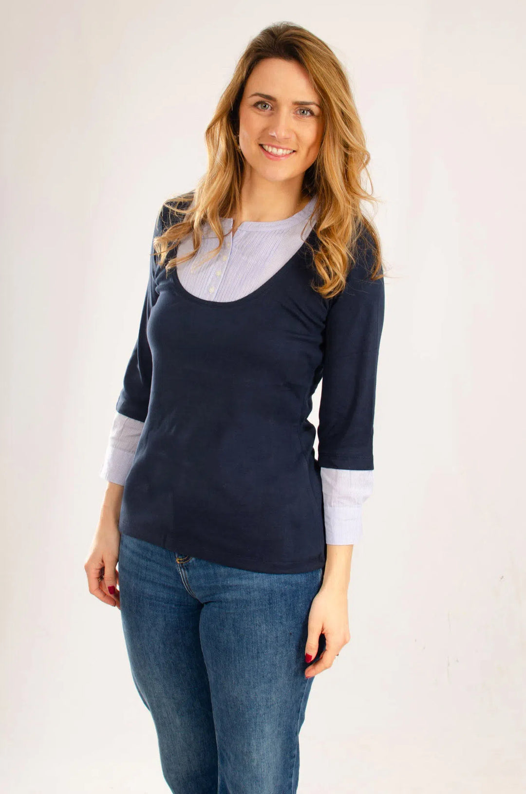 Mock Layer Scoop Neck Top