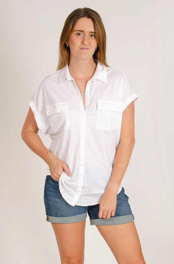 Short Roll Sleeve Pocket Top