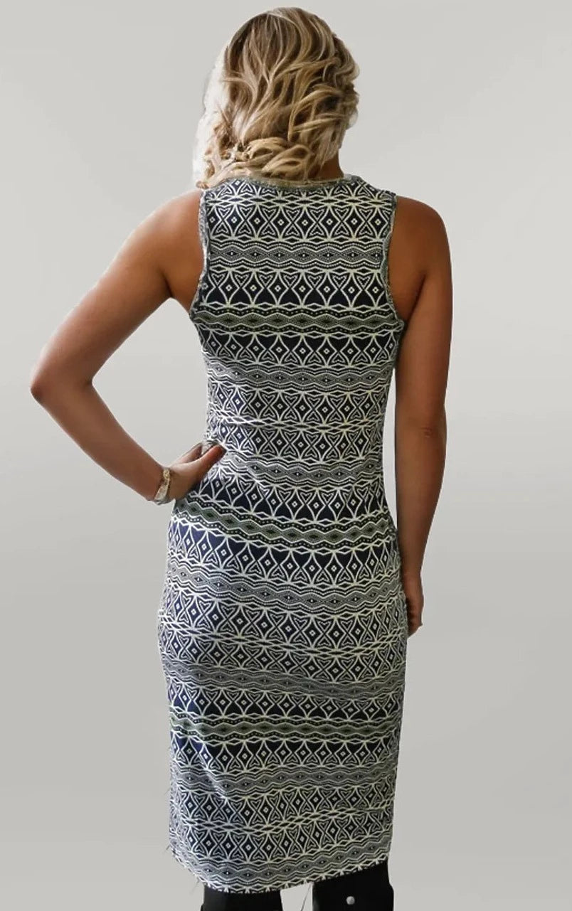 Secret Label Aztec Sleeveless Midi Jersey Dress