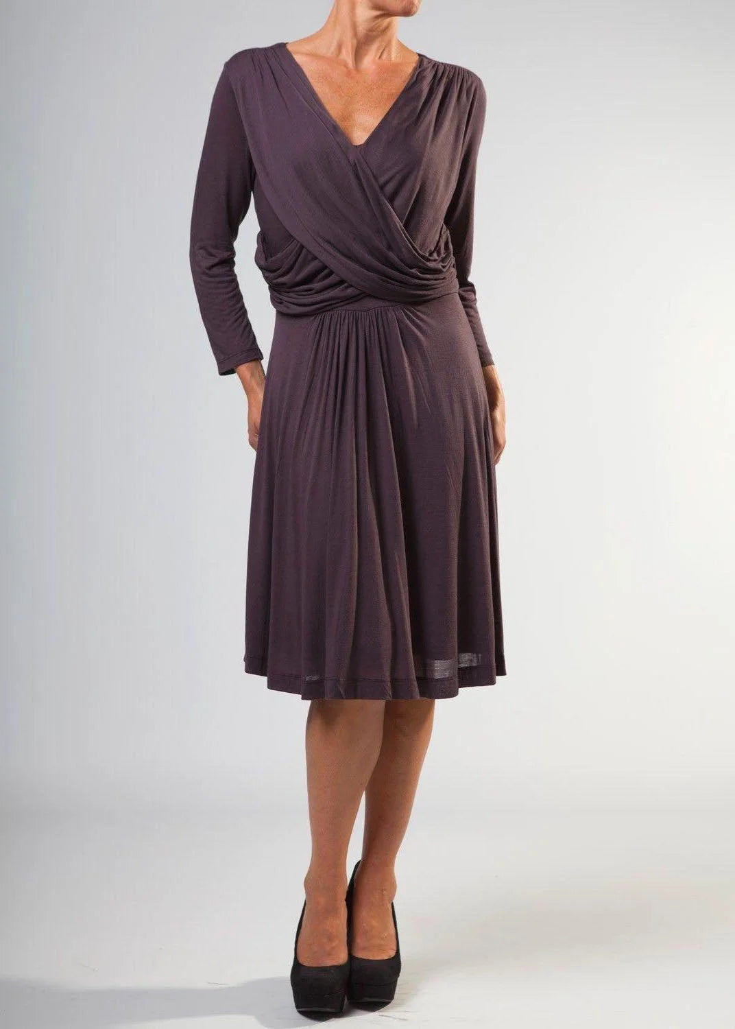 Great Plains (FCUK) Fine Jersey Wrap Skater Dress Plum / XS