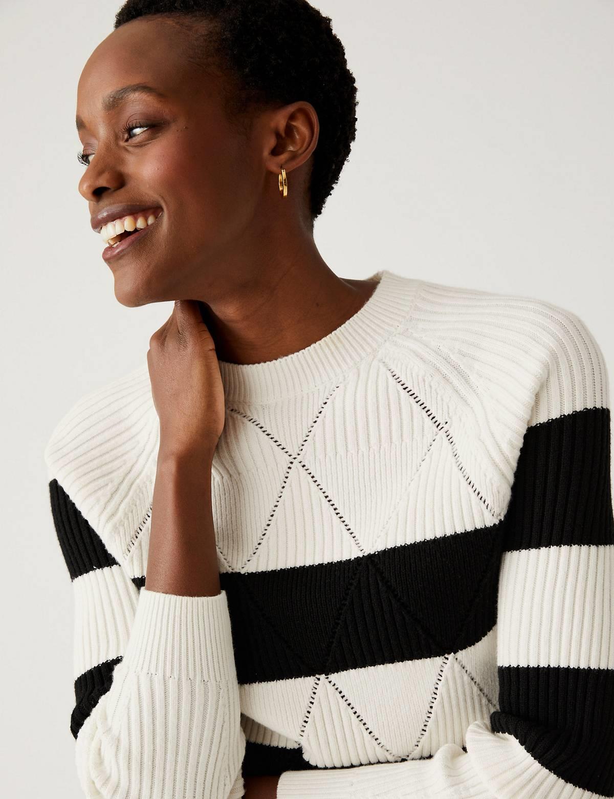 Striped v sales neck jumper