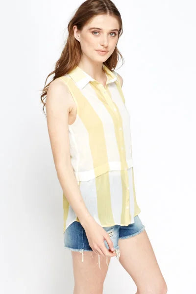 Secret Label Striped Sleeveless Chiffon Blouse