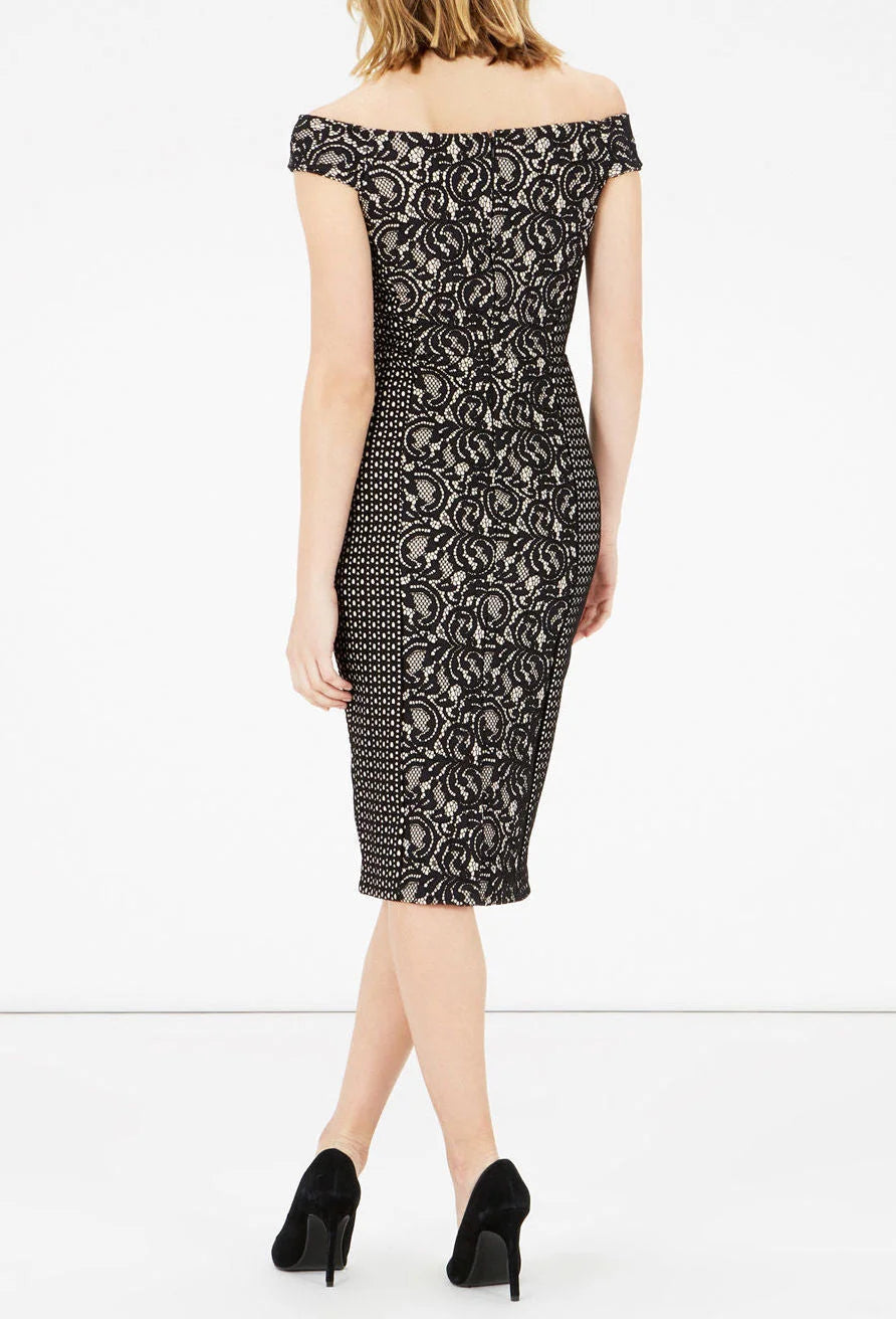 Warehouse Bardot Lace Pencil Dress