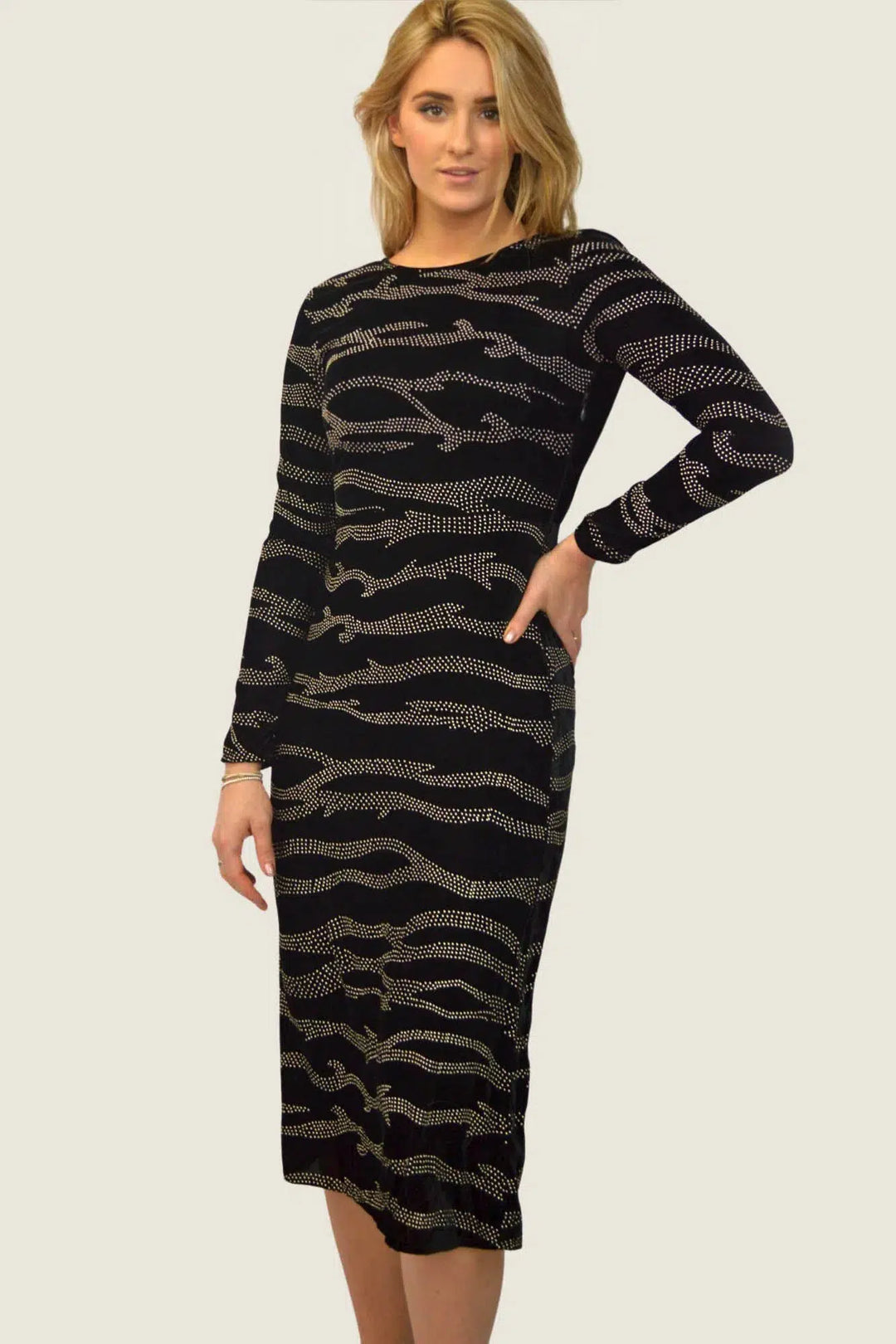 Silver Swirl Velvet Midi Dress