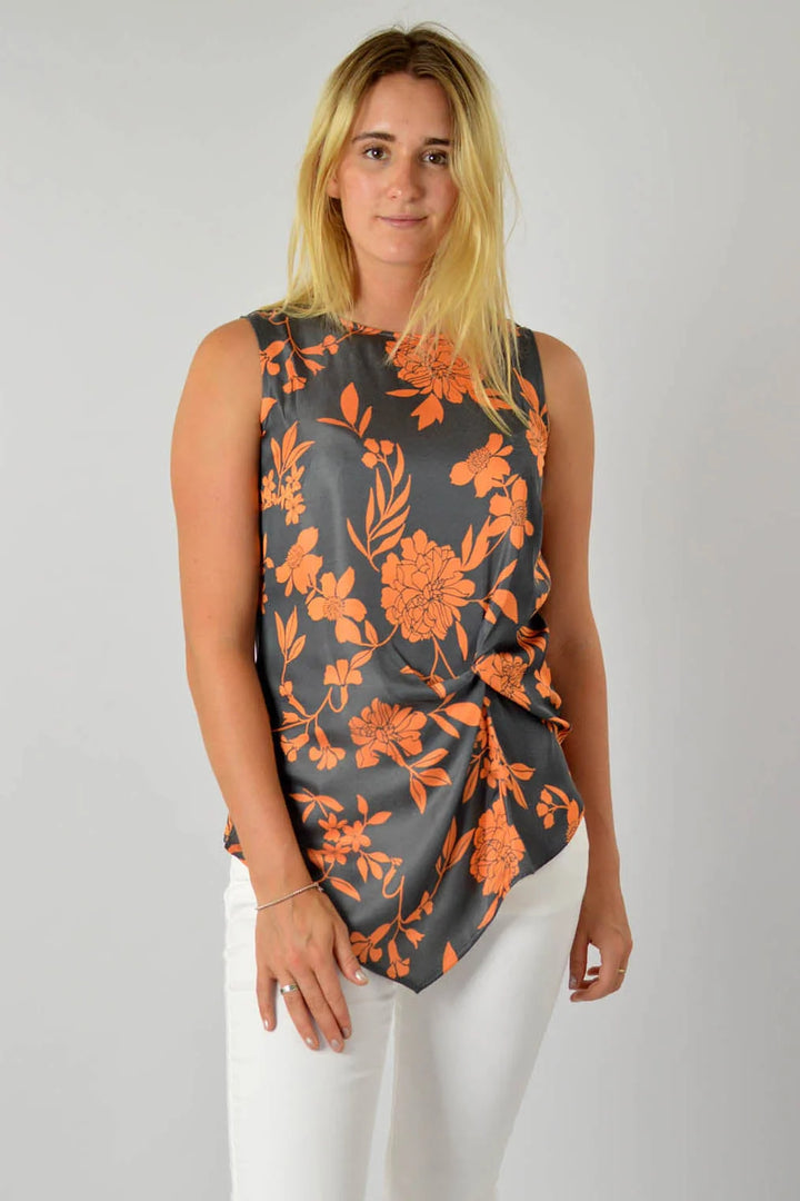 Secret Label Twist Front Sleeveless Blouse Grey/Orange / 12