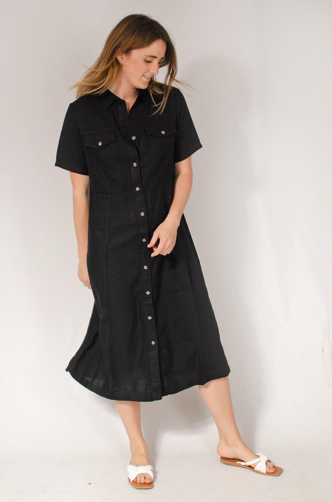 Linen Blend Button Down Dress