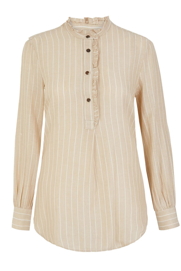 Frill Neck Longline Stripe Blouse