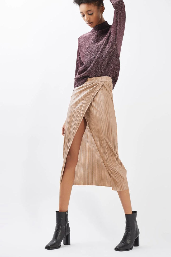 Topshop Plisse Wrap Midi Skirt