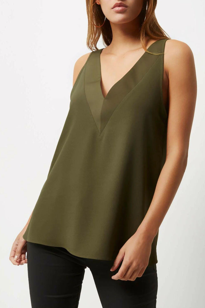 River Island Satin V Neck Swing Top Olive / 6