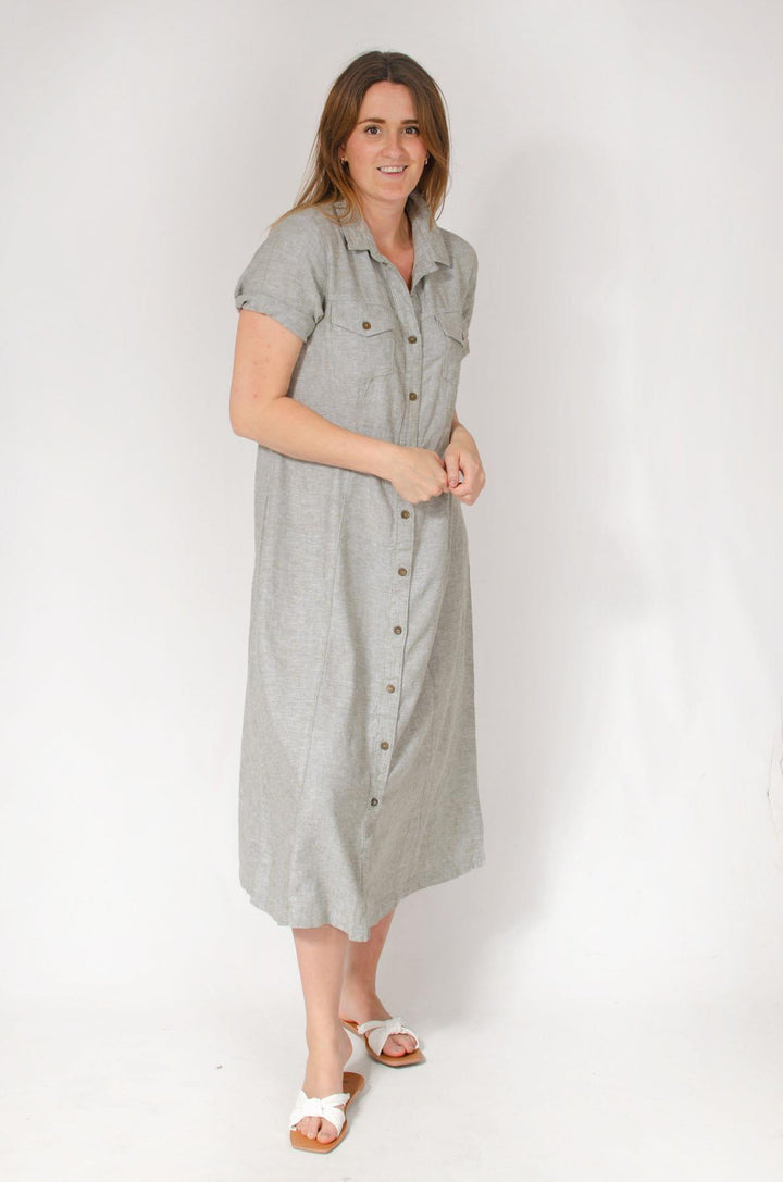 Linen Blend Button Down Dress