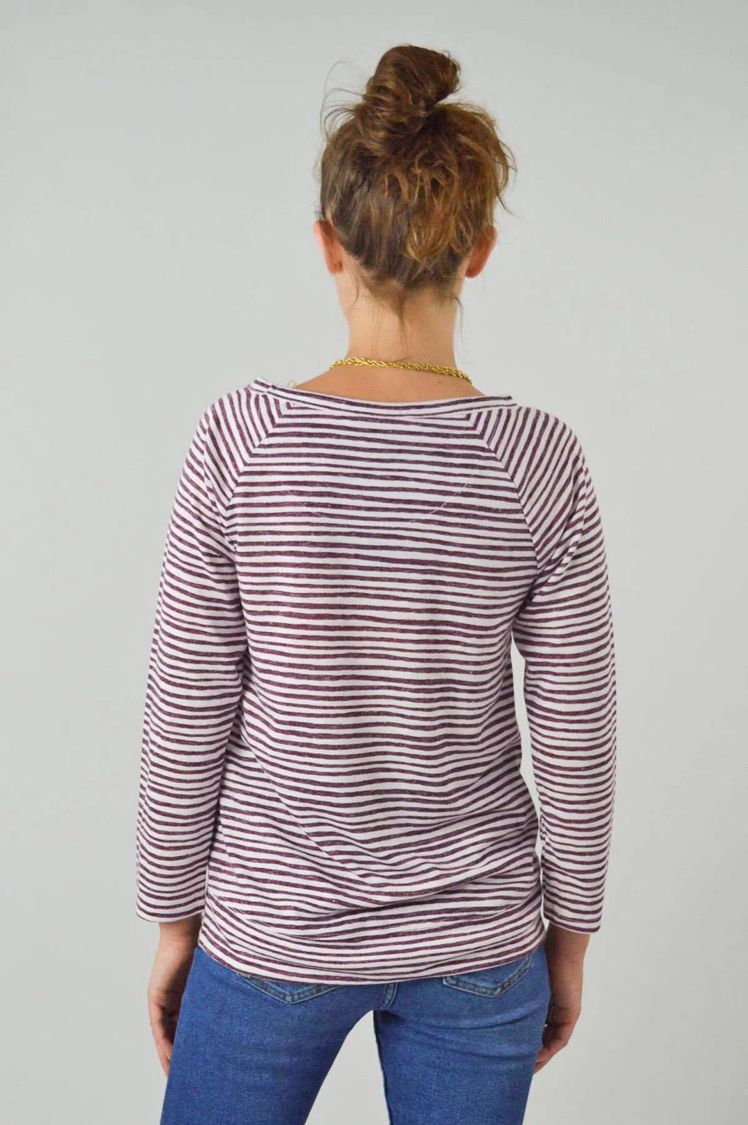 Wavy Striped Boat Neck Top