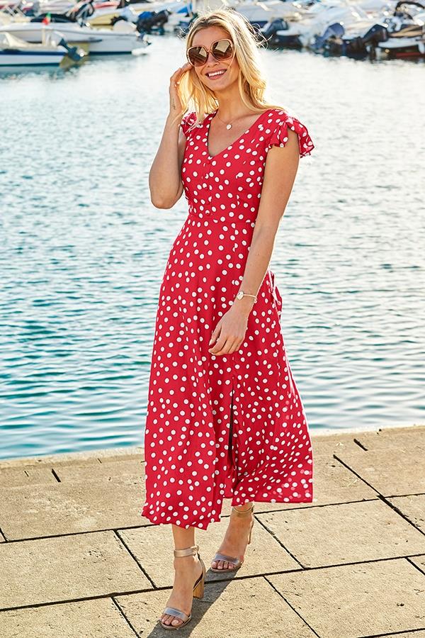 Frill Wrap Polka Dot Dress