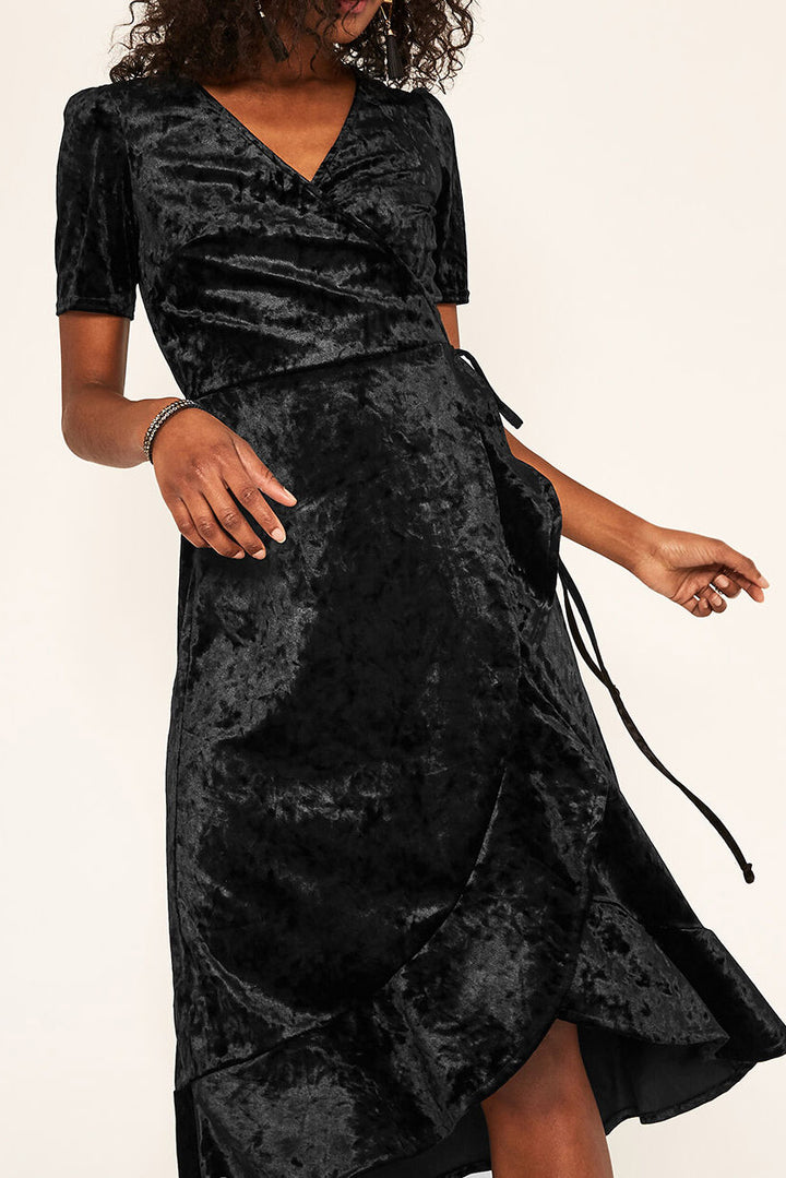 Crushed Velvet Wrap Dress