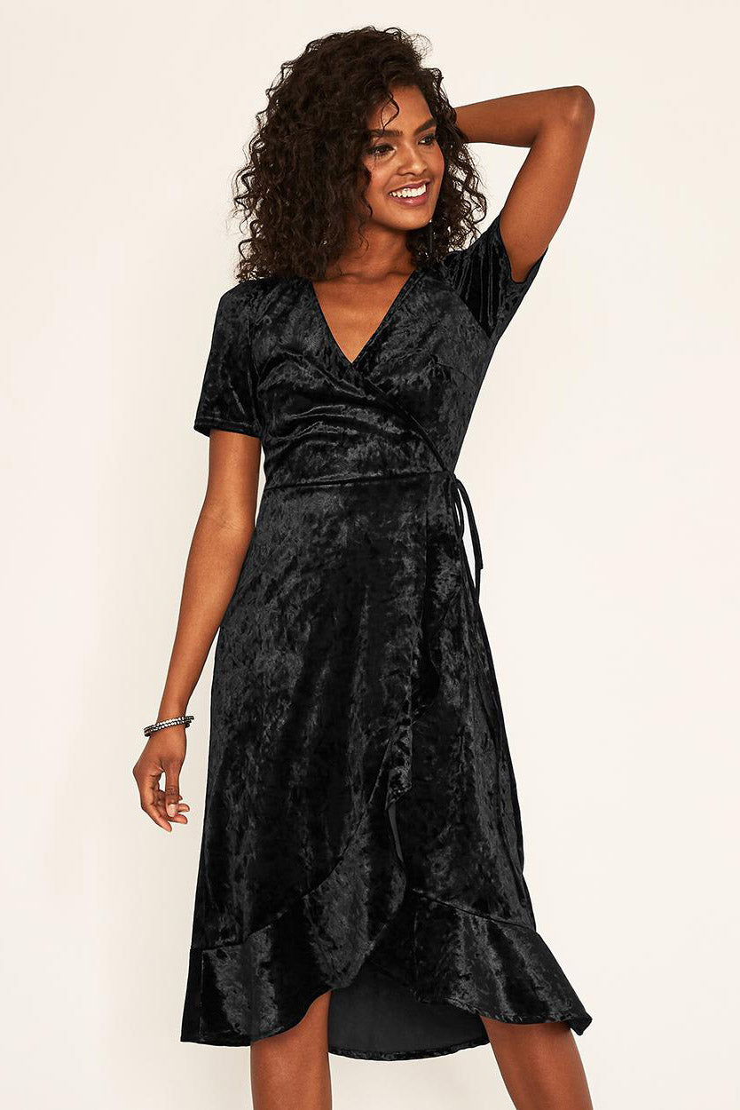 Crushed Velvet Wrap Dress