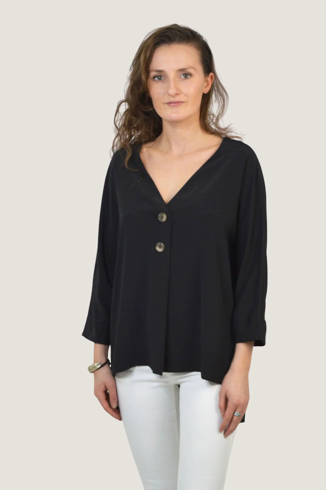 Secret Label V Neck Pleat Front Tunic Top Black / 10