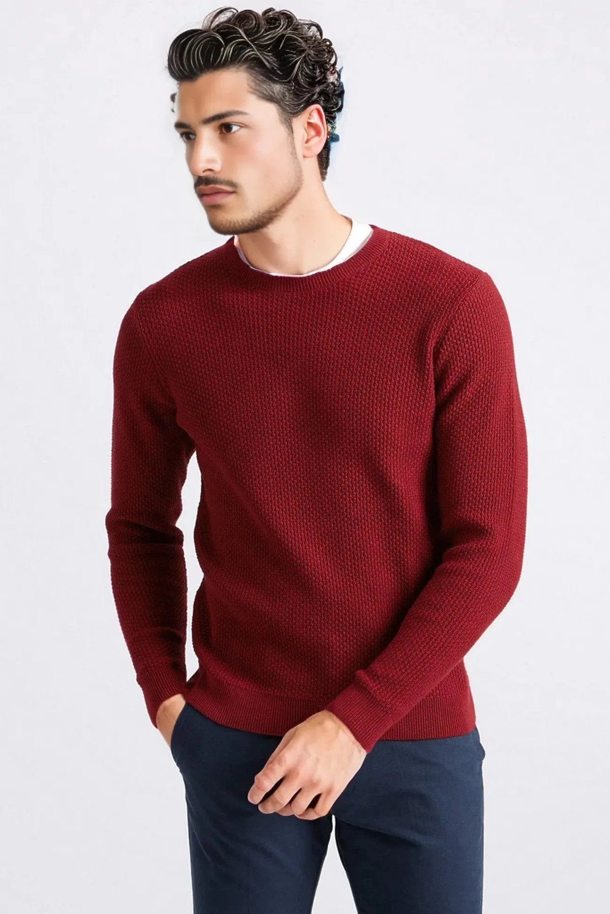 Textured Cotton Crew Neck Jumper