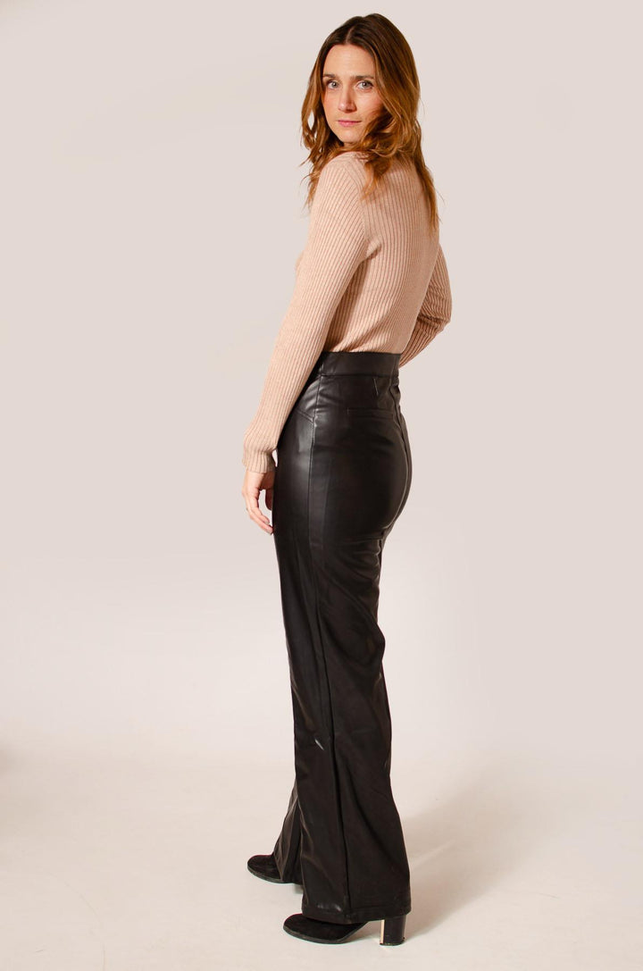 Leather Look Wide Leg Trousers