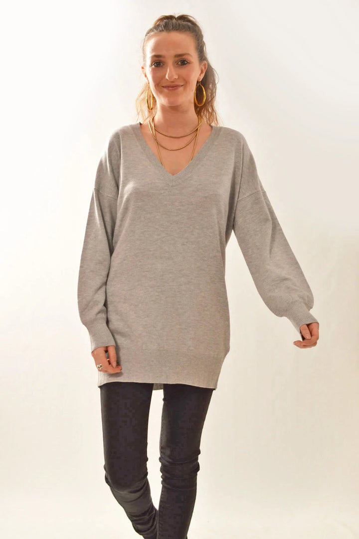 Apricot Long V Neck Fine Knit Jumper