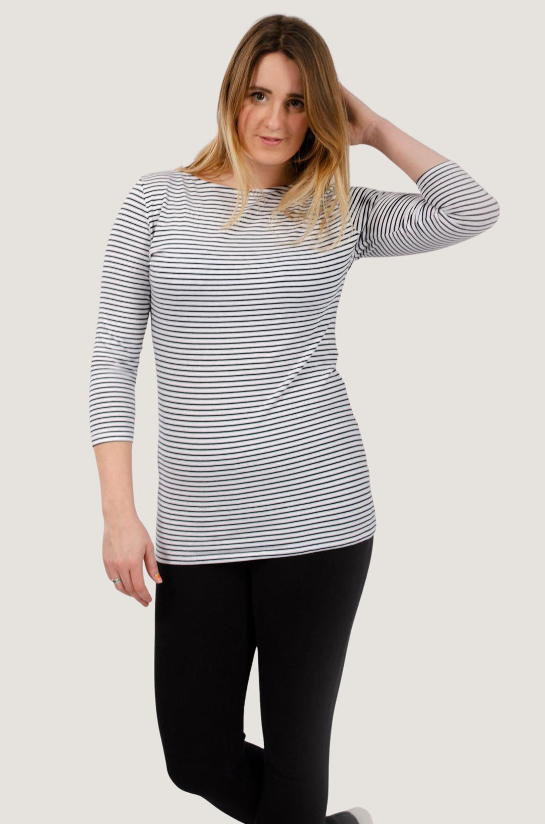 Boat Neck Striped Longline Jersey Top