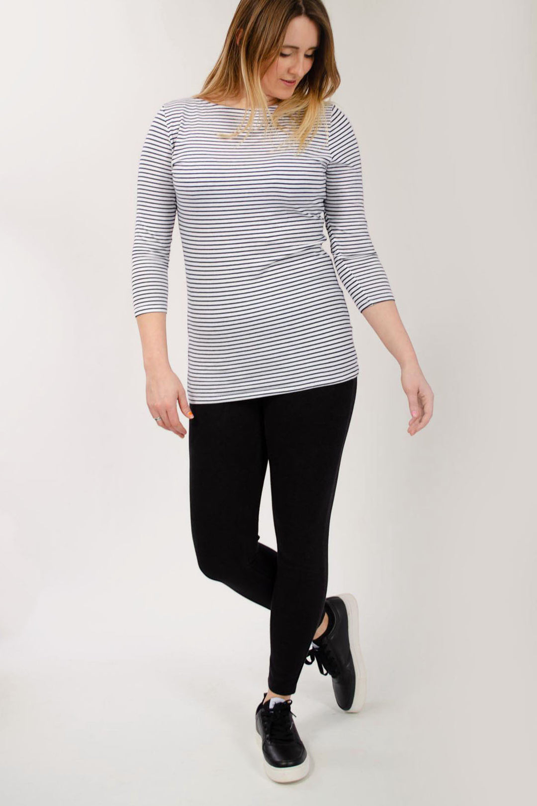 Boat Neck Striped Longline Jersey Top