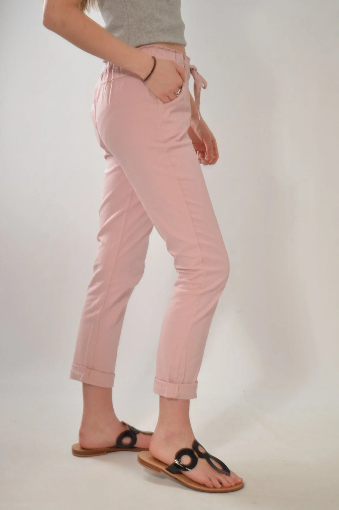 Nougat Tie Front Cotton Roll Hem Trousers