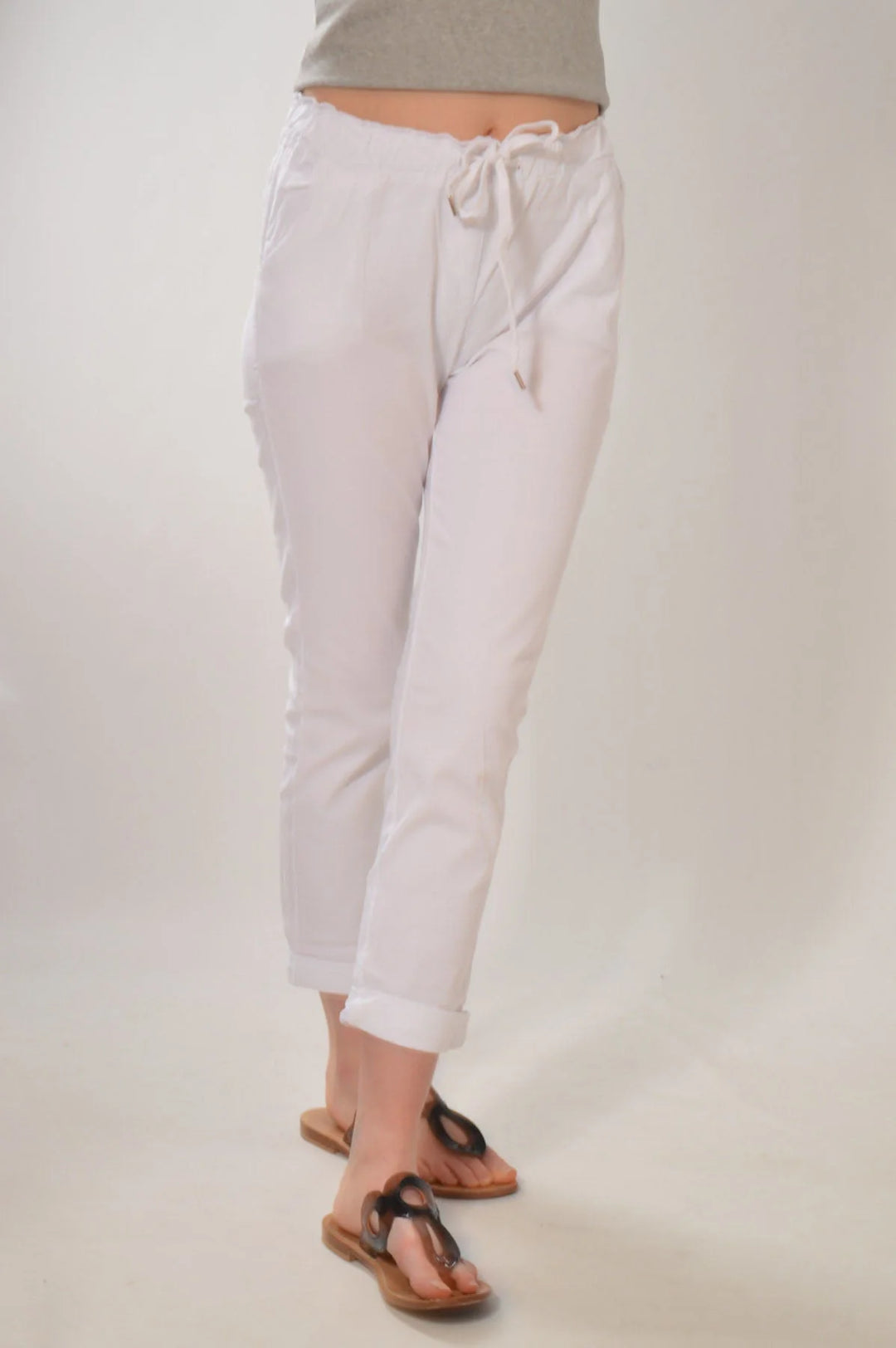 Nougat Tie Front Cotton Roll Hem Trousers