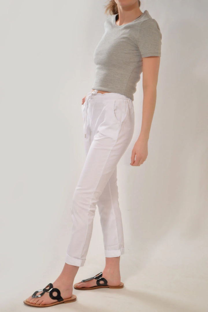 Nougat Tie Front Cotton Roll Hem Trousers