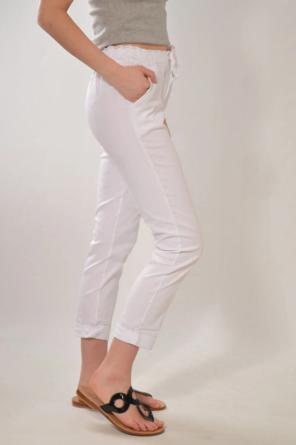 Nougat Tie Front Cotton Roll Hem Trousers