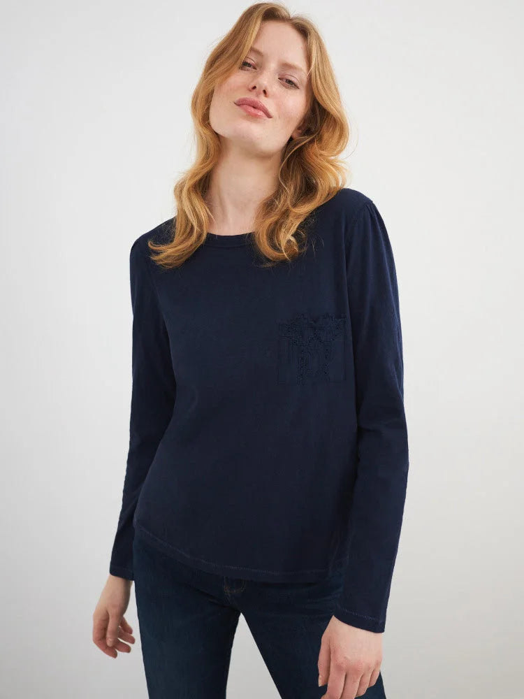 White Stuff Floral Pocket Jersey Top Navy / 8