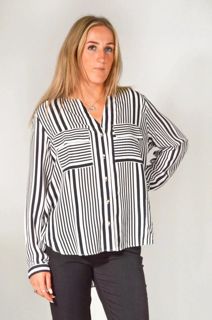 Wallis Silky Patterned Pocket Shirt Navy White / 10