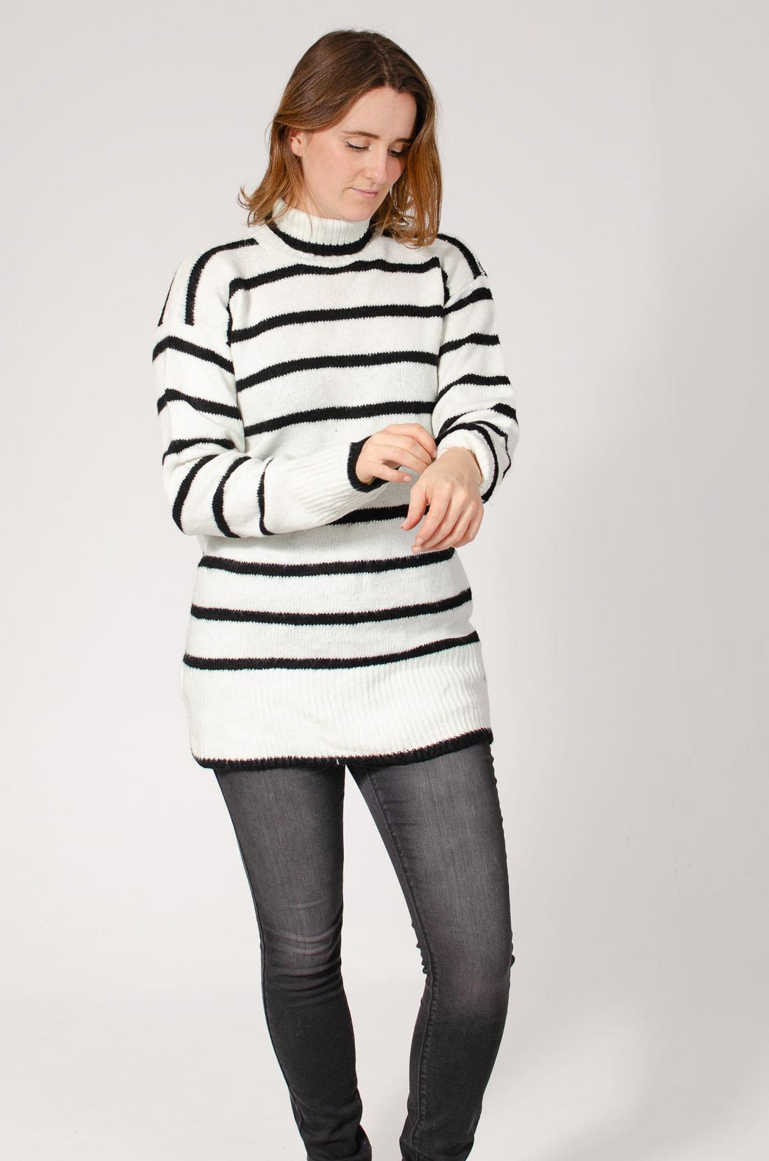 Longline Striped Roll Neck Jumper