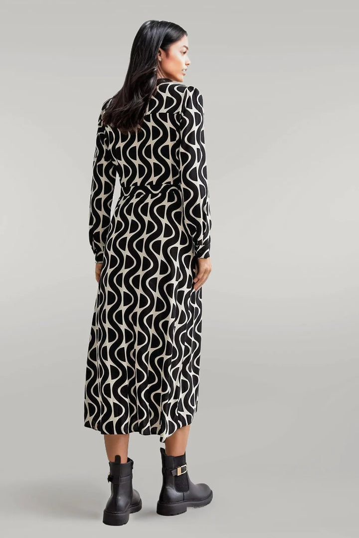 Monochrome Geo Print Midi Dress