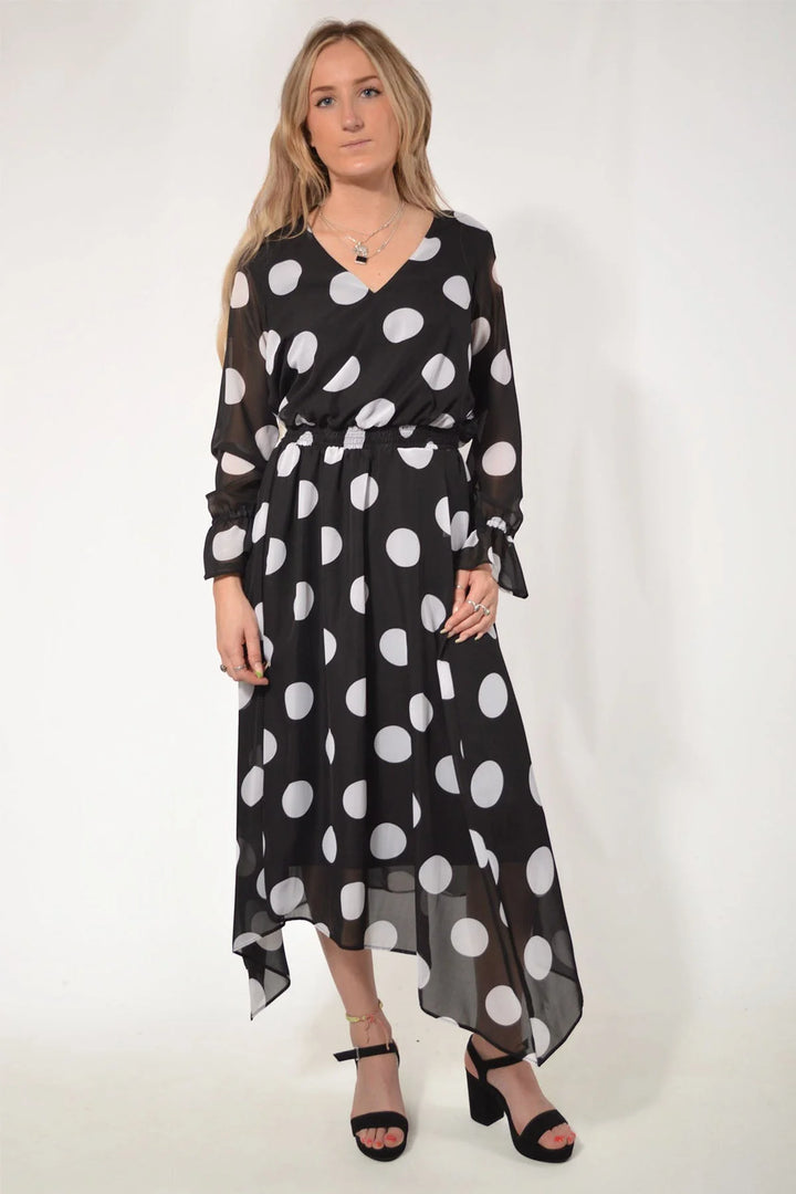 Roman Originals Polka Dot Hanky Hem Dress Black / 10