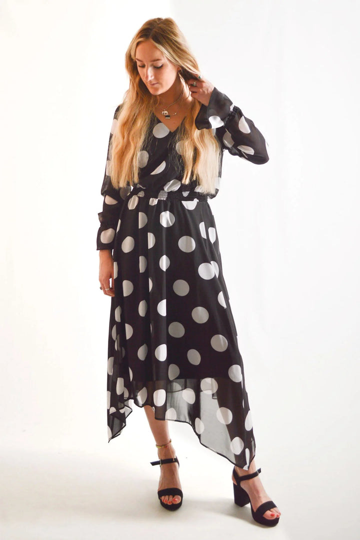 Roman Originals Polka Dot Hanky Hem Dress