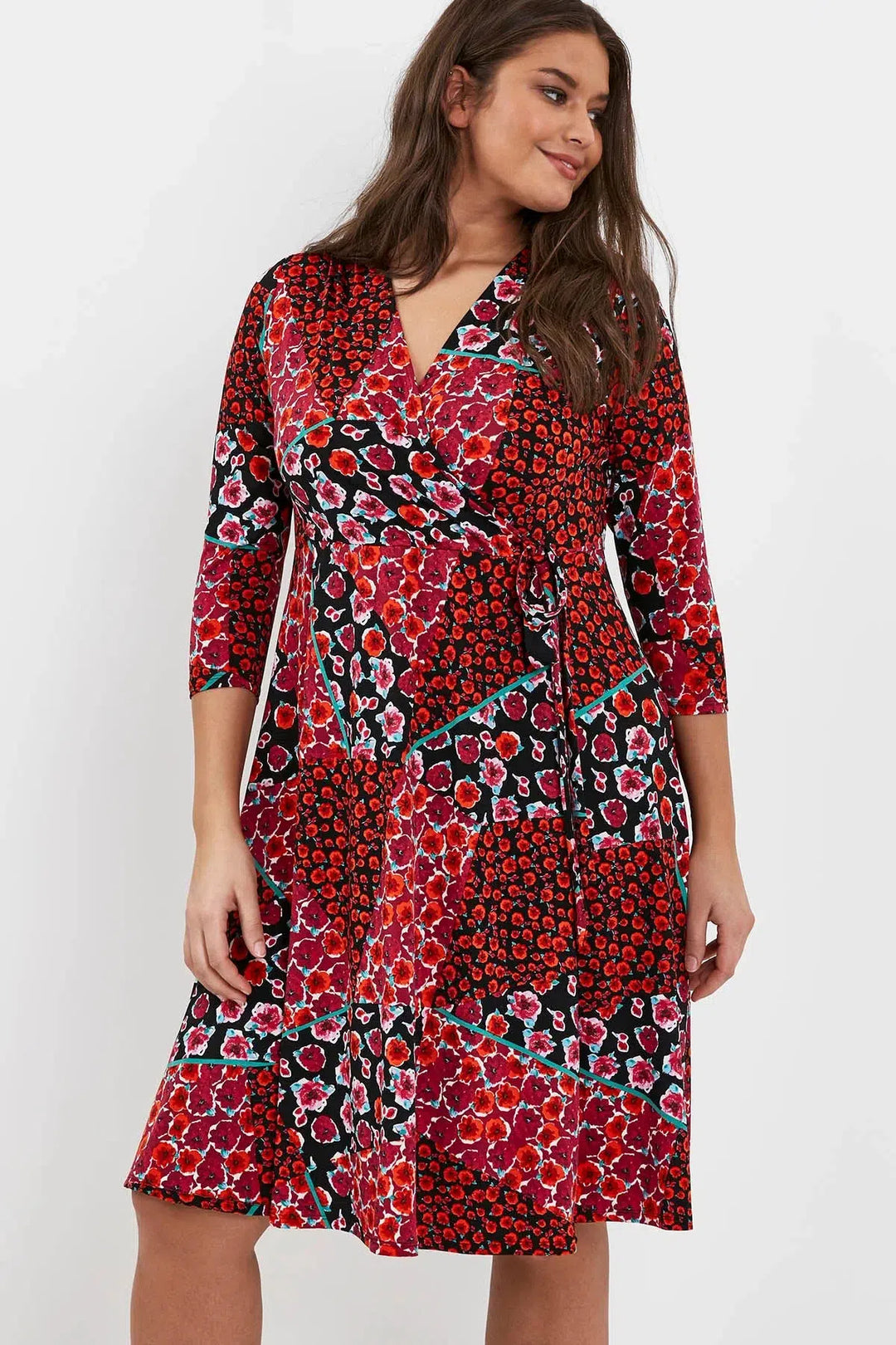 Evans Floral V Neck Wrap Dress