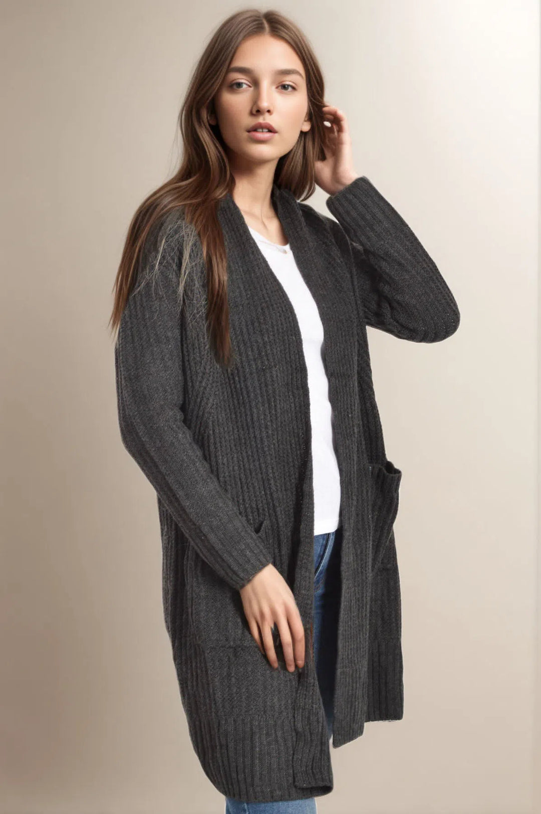 Ribbed Open Front Cardigan