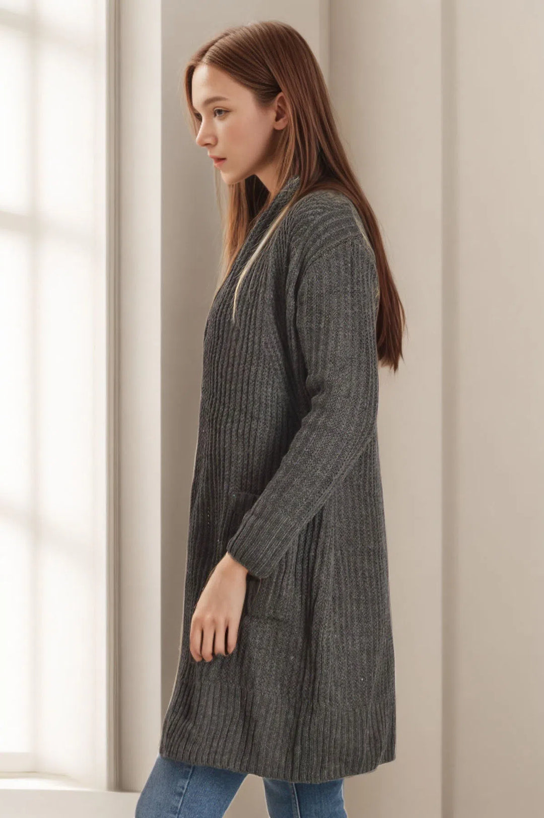 Ribbed Open Front Cardigan