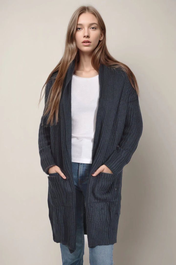 Ribbed Open Front Cardigan