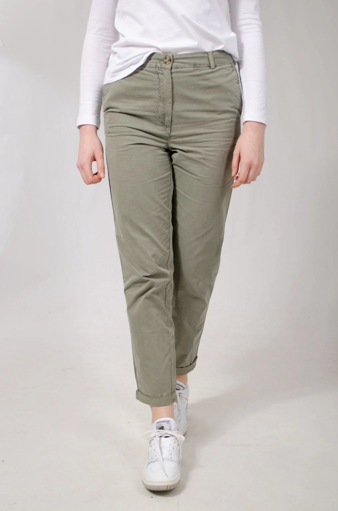 M&S Cotton Casual Chino Trousers Khaki Green / 12 / Reg