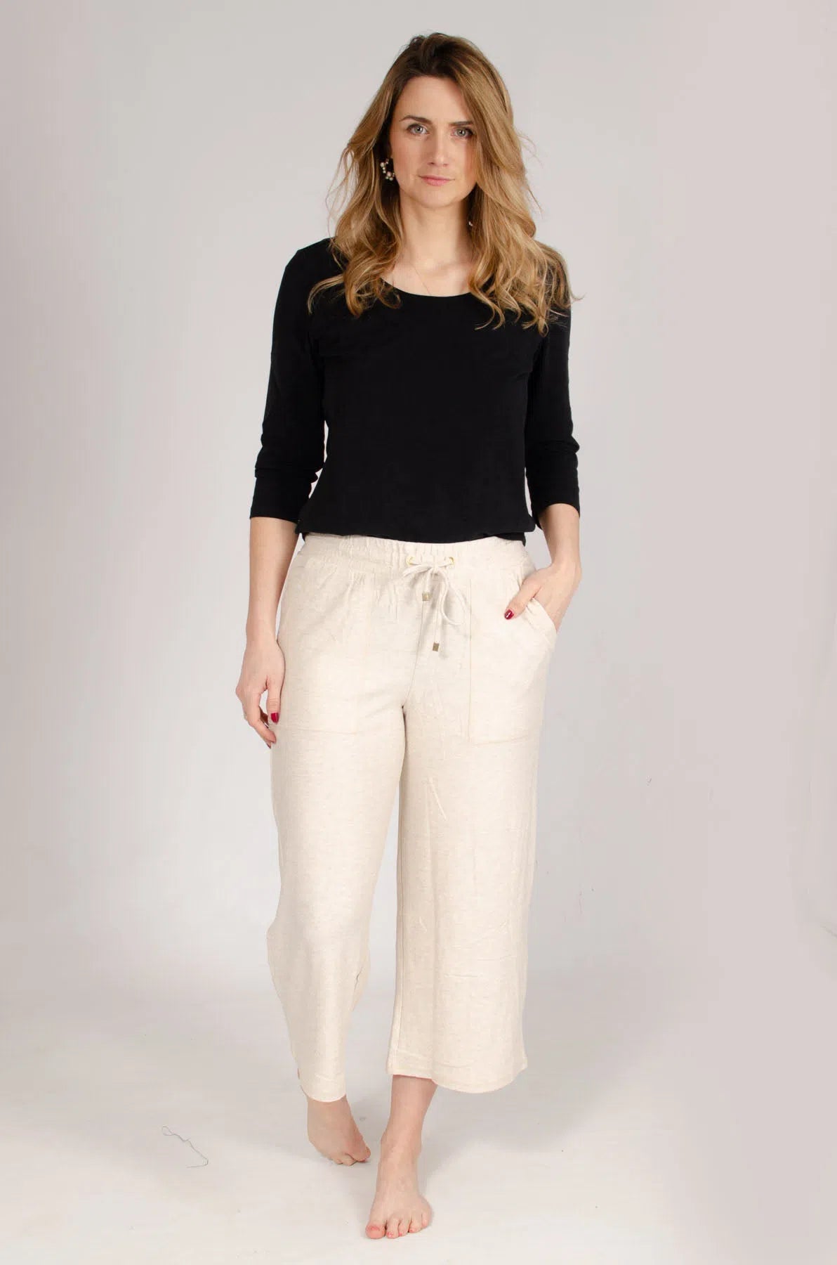 Wide Leg Cropped Jersey Pants