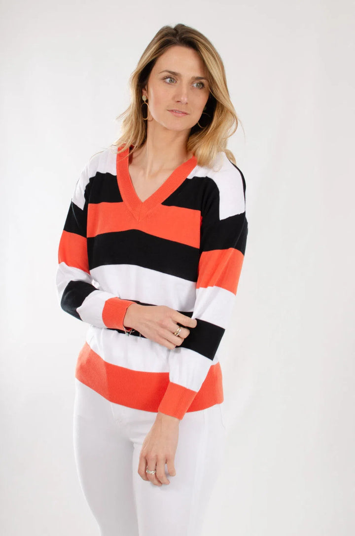 Striped Cotton V Neck Jumper