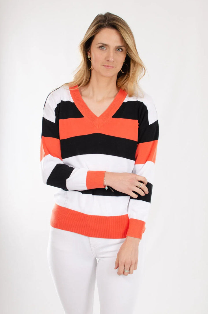 Striped Cotton V Neck Jumper